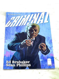 Comic book cover titled 'Criminal #1' with a character in a suit on a blue background
